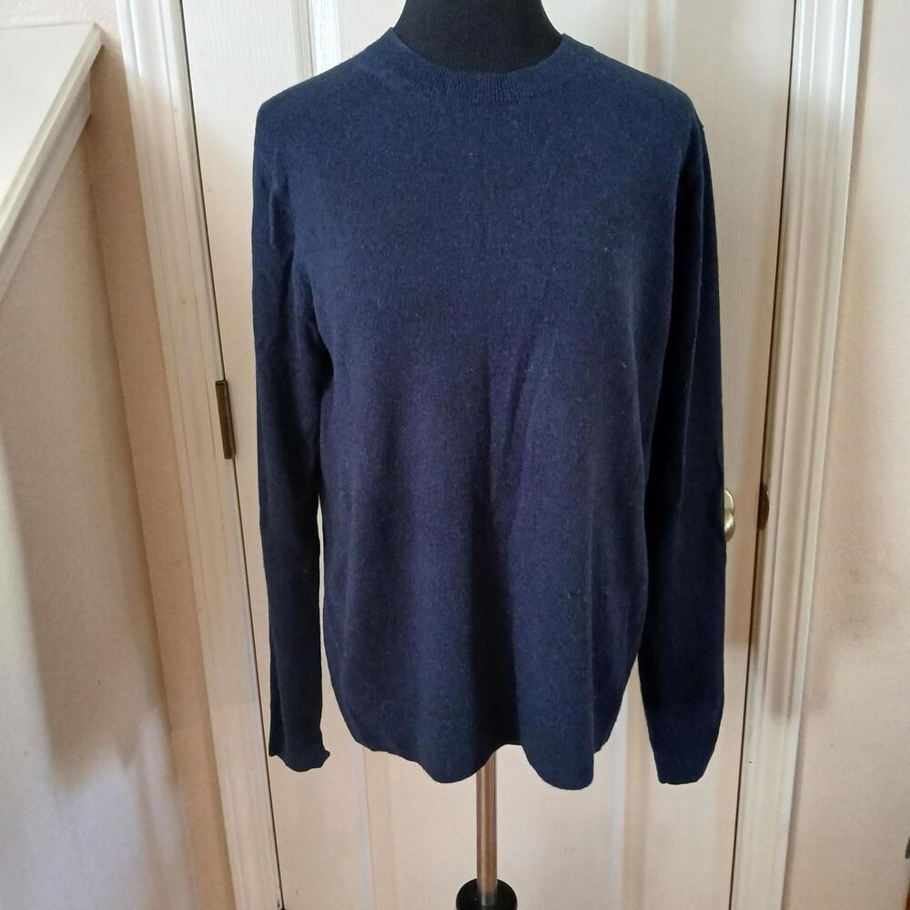 Uniqlo Navy Blue 100% Cashmere Crewneck Sweater L Old Money Quiet Luxury Basic